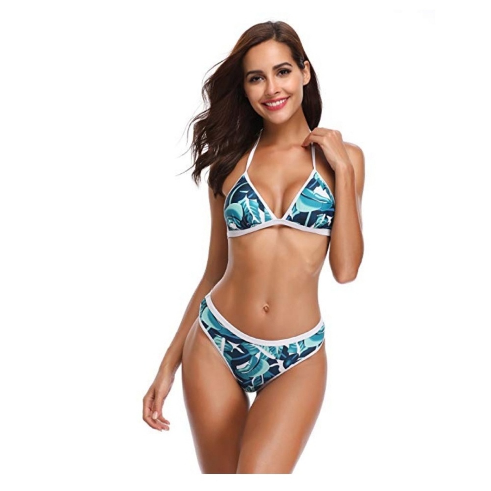 Palm Leaf Print Two Piece Swimsuit Bikini Swimwear